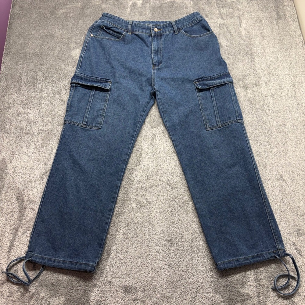 SHEIN Cargo Jeans Women Size 1XL Blue Good Adjustable Drawstring‎ Hem Utility